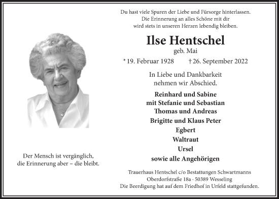 Anzeige von Ilse Hentschel von  Schlossbote/Werbekurier 