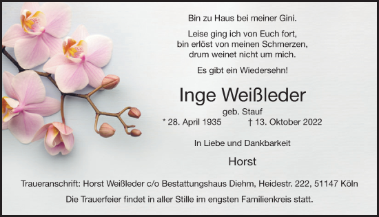 Anzeige von Inge Weißleder von  EXPRESS - Die Woche 