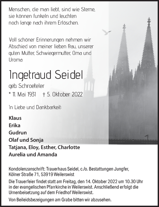 Anzeige von Ingetraud Seidel von  Blickpunkt Euskirchen 