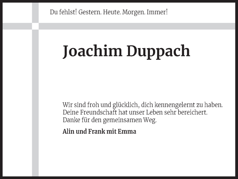  Traueranzeige für Joachim Duppach vom 01.10.2022 aus Kölner Stadt-Anzeiger / Kölnische Rundschau / Express