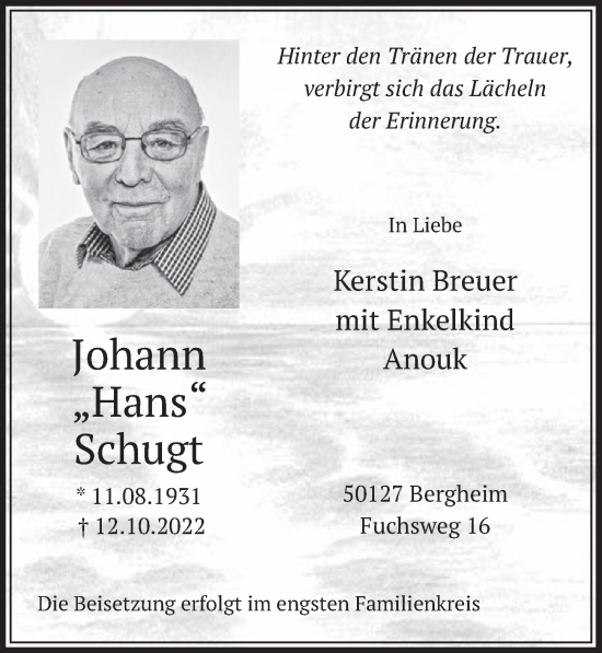 Anzeige von Johann Schugt von  Werbepost 