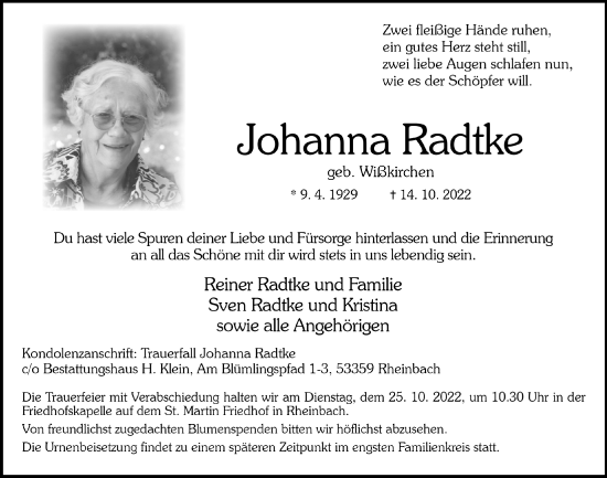 Anzeige von Johanna Radtke von  Schaufenster/Blickpunkt 