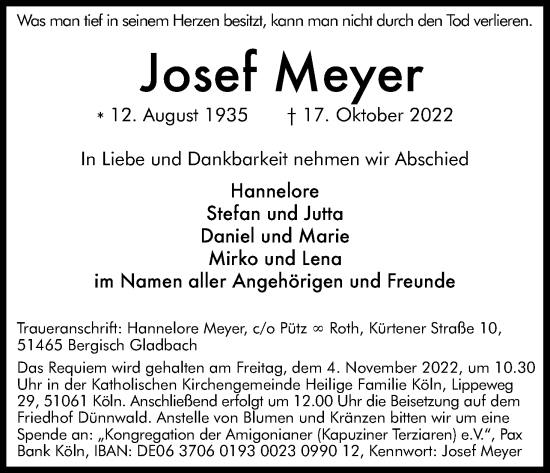 Anzeige von Josef Meyer von Kölner Stadt-Anzeiger / Kölnische Rundschau / Express