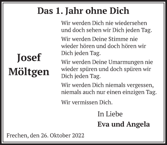 Anzeige von Josef Möltgen von  Wochenende 