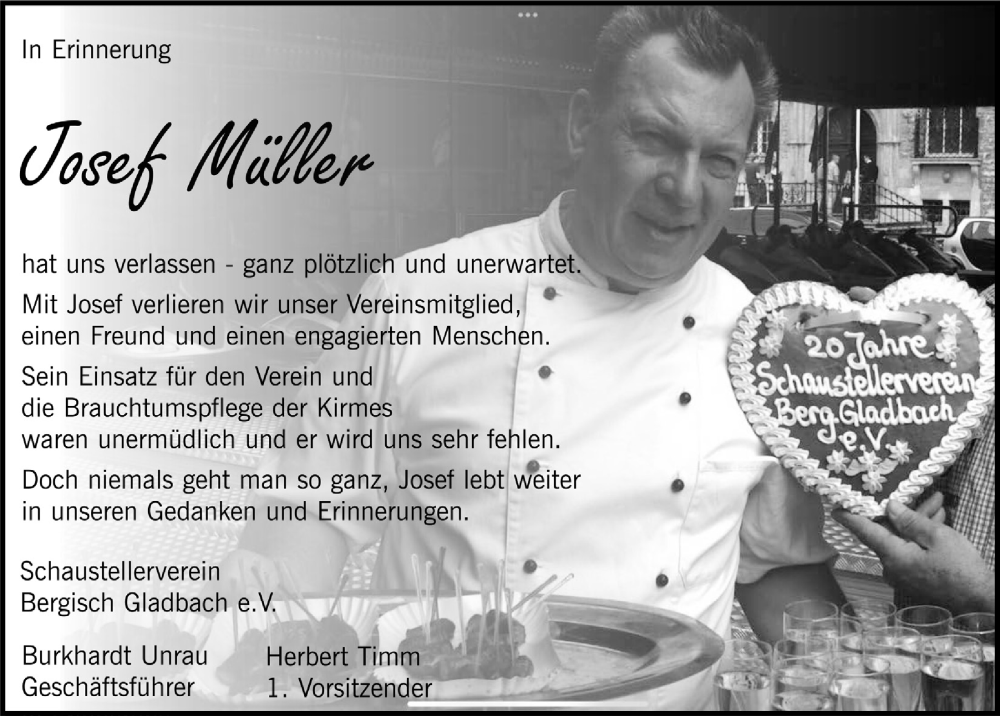  Traueranzeige für Josef Müller vom 14.10.2022 aus  Bergisches Handelsblatt 