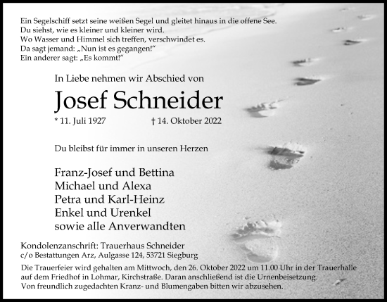 Anzeige von Josef Schneider von Kölner Stadt-Anzeiger / Kölnische Rundschau / Express