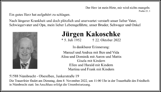 Anzeige von Jürgen Kakoschke von  Lokalanzeiger 