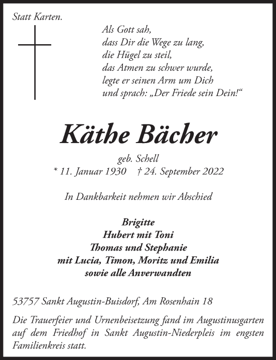 Anzeige von Käthe Blicher von  Extra Blatt 