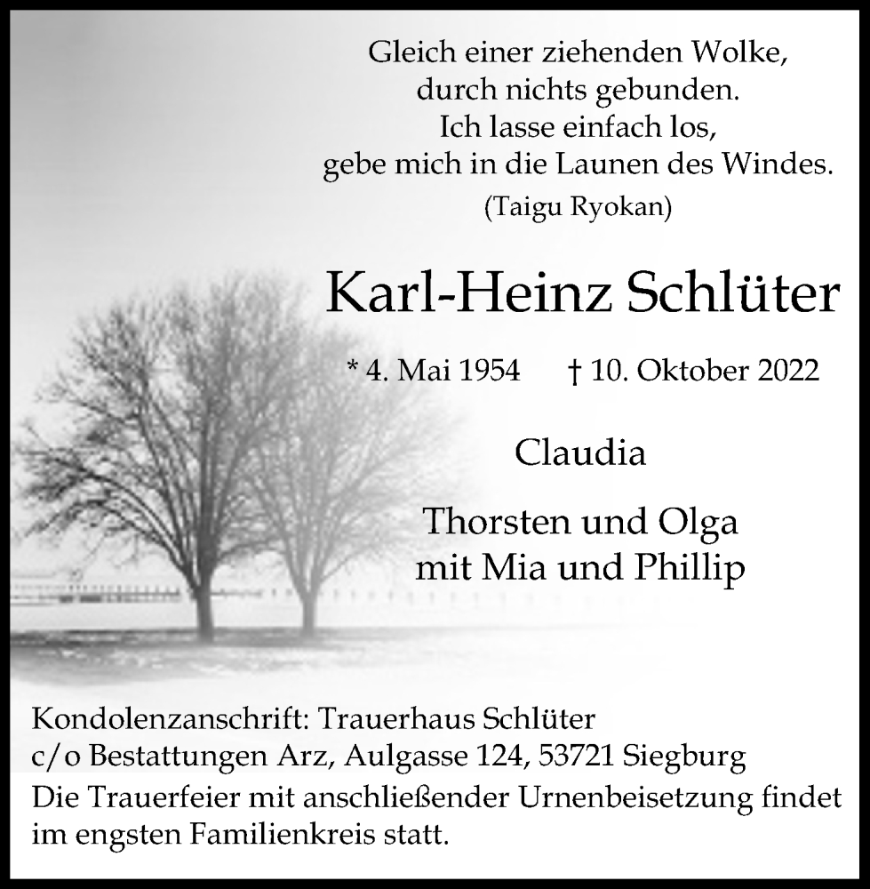  Traueranzeige für Karl-Heinz Schlüter vom 22.10.2022 aus Kölner Stadt-Anzeiger / Kölnische Rundschau / Express