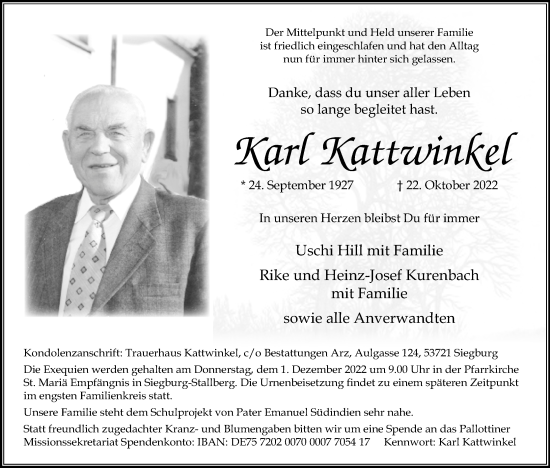 Anzeige von Karl Kattwinkel von Kölner Stadt-Anzeiger / Kölnische Rundschau / Express
