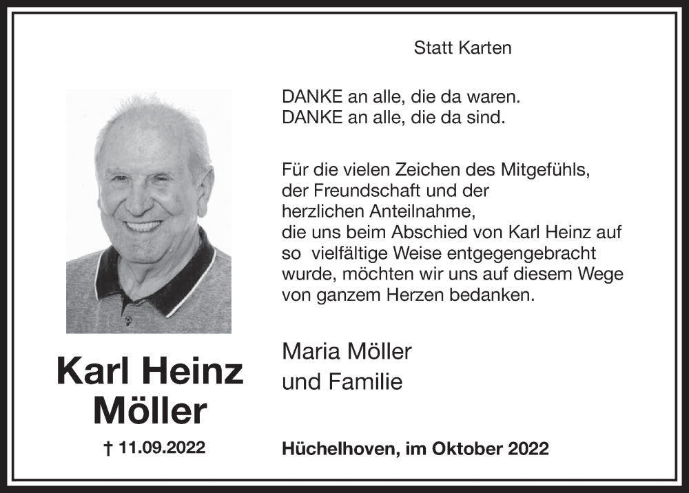  Traueranzeige für Karl Heinz Möller vom 21.10.2022 aus  Werbepost 