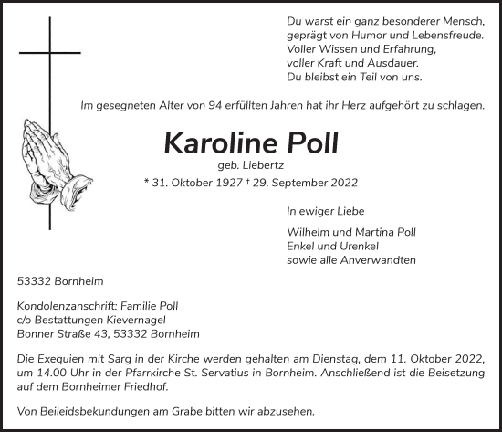 Anzeige von Karoline Poll von  Schaufenster/Blickpunkt 