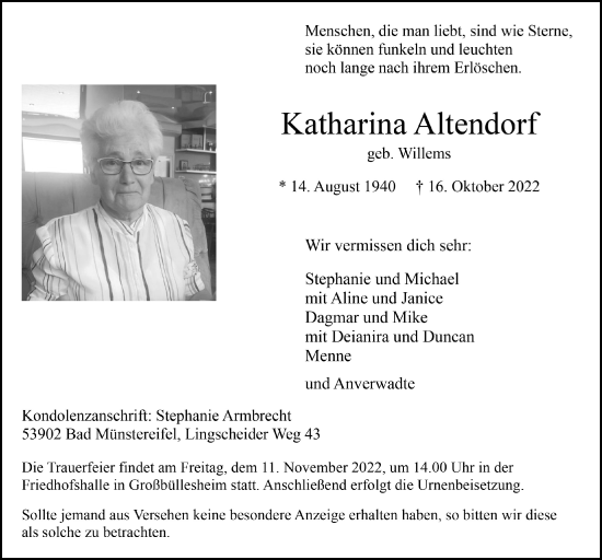 Anzeige von Katharina Altendorf von  Blickpunkt Euskirchen 