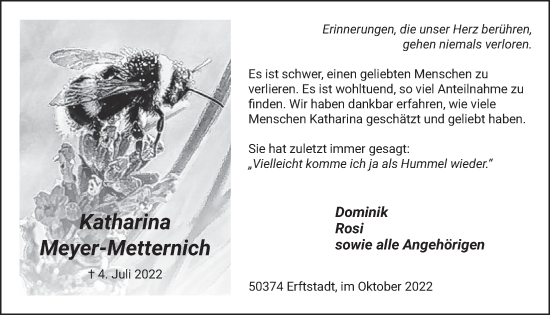 Anzeige von Katharina Meyer-Metternich von  Werbepost 