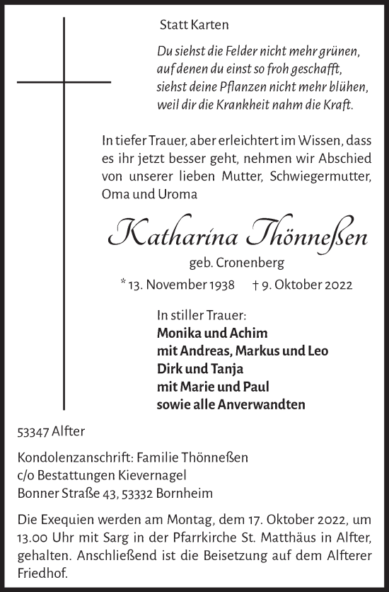 Anzeige von Katharina Thönneßen von  Schaufenster/Blickpunkt 