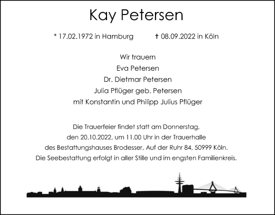 Anzeige von Kay Petersen von Kölner Stadt-Anzeiger / Kölnische Rundschau / Express