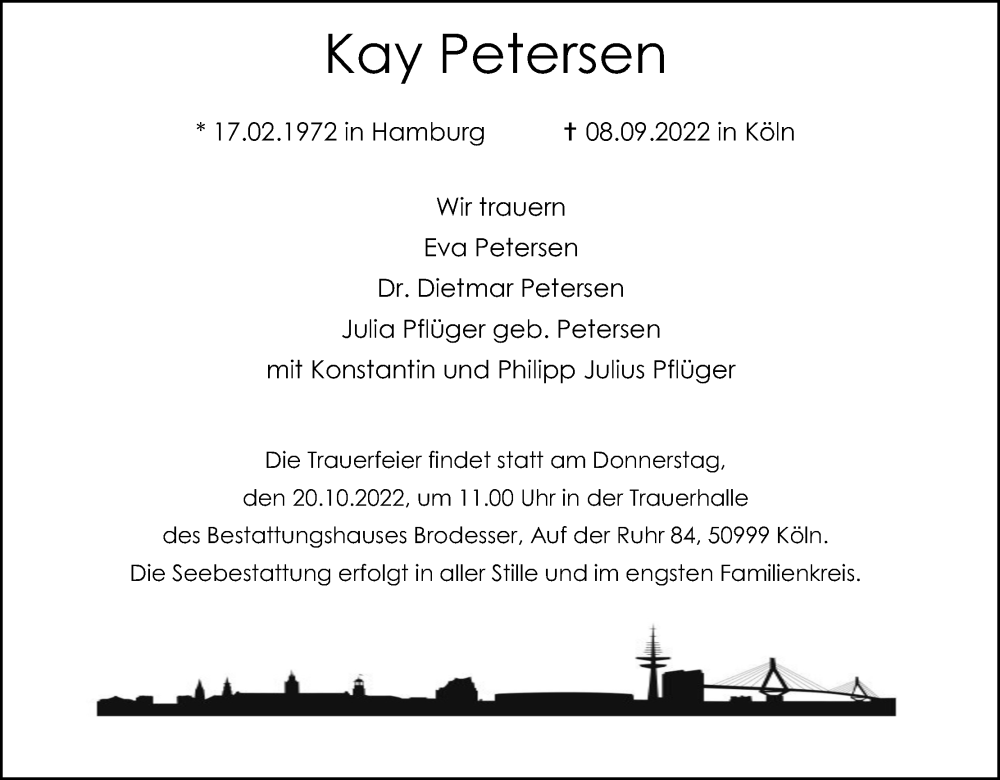  Traueranzeige für Kay Petersen vom 08.10.2022 aus Kölner Stadt-Anzeiger / Kölnische Rundschau / Express