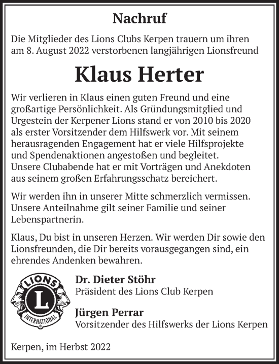 Anzeige von Klaus Heiter von  Werbepost 