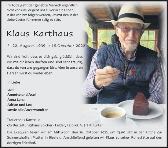 Anzeige von Klaus Karthaus von Kölner Stadt-Anzeiger / Kölnische Rundschau / Express