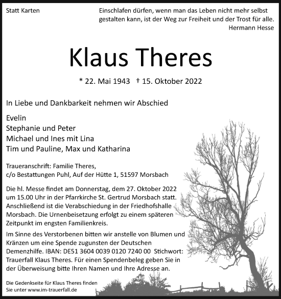Anzeige von Klaus Theres von Kölner Stadt-Anzeiger / Kölnische Rundschau / Express