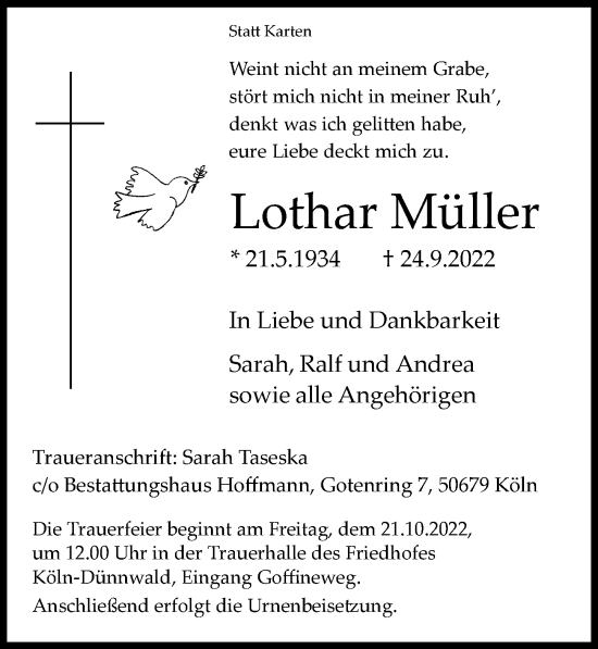 Anzeige von Lothar Müller von  EXPRESS - Die Woche 