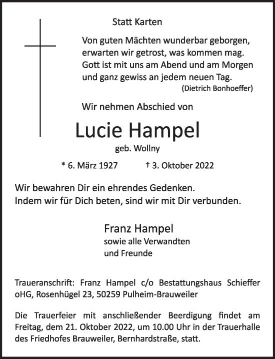 Anzeige von Lucie Hampel von  Wochenende 