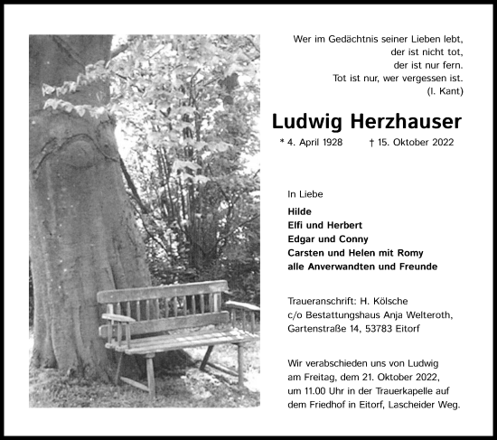 Anzeige von Ludwig Herzhauser von Kölner Stadt-Anzeiger / Kölnische Rundschau / Express