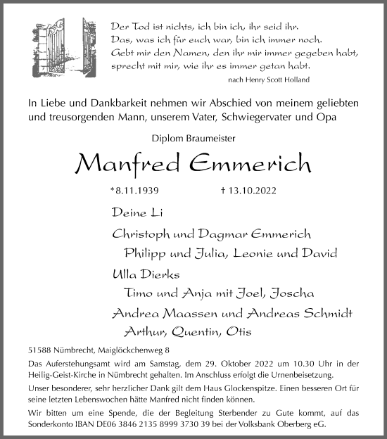 Anzeige von Manfred Emmerich von Kölner Stadt-Anzeiger / Kölnische Rundschau / Express