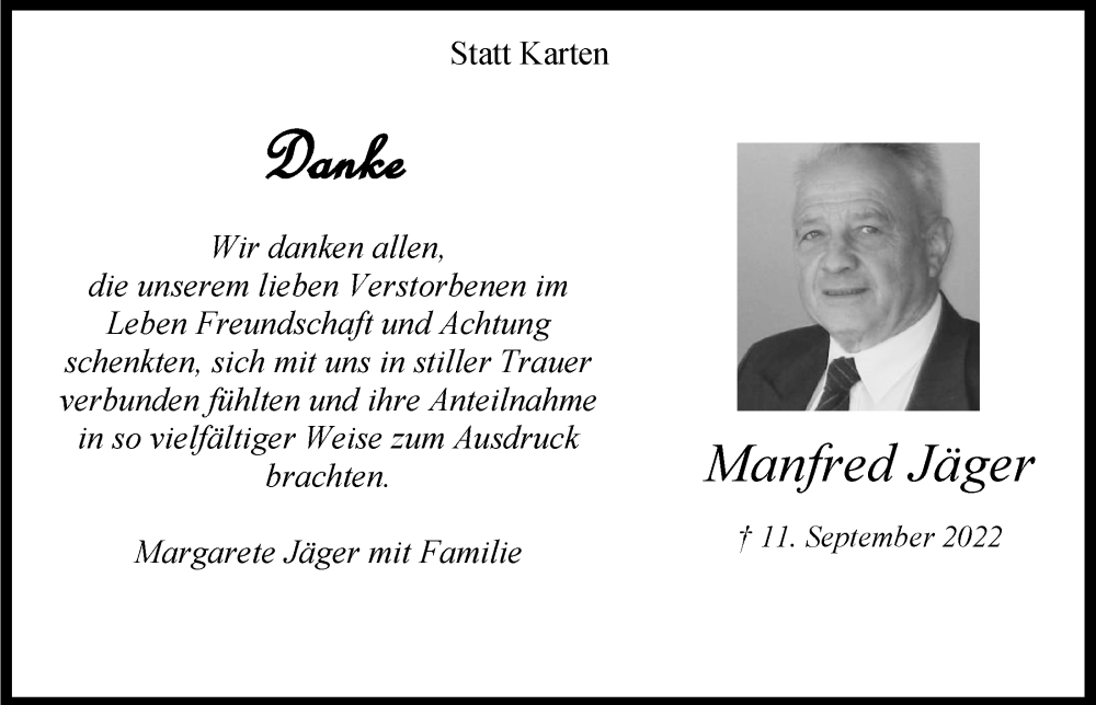  Traueranzeige für Manfred Jäger vom 14.10.2022 aus  Anzeigen Echo 