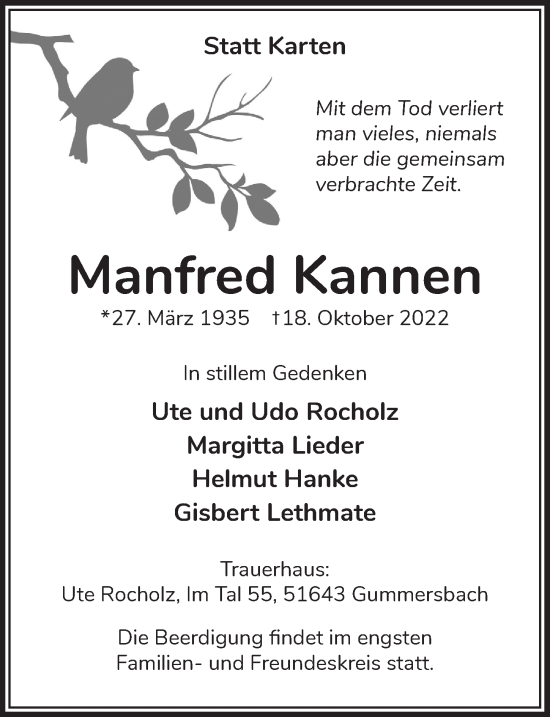 Anzeige von Manfred Kannen von  Anzeigen Echo 