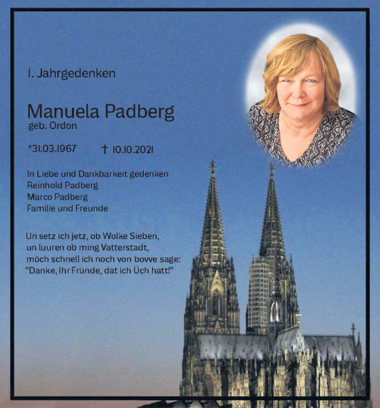 Anzeige von Manuela Padberg von Kölner Stadt-Anzeiger / Kölnische Rundschau / Express