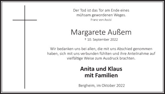 Anzeige von Margarete Außem von  Werbepost 