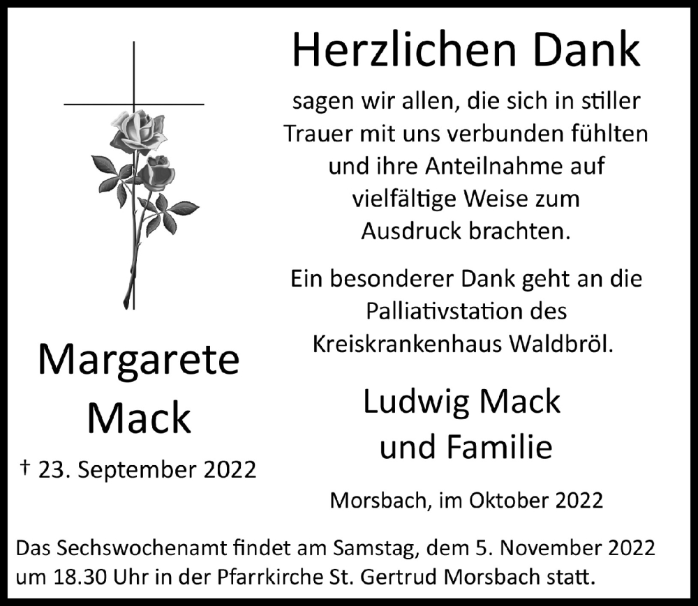  Traueranzeige für Margarete Mack vom 28.10.2022 aus  Lokalanzeiger 