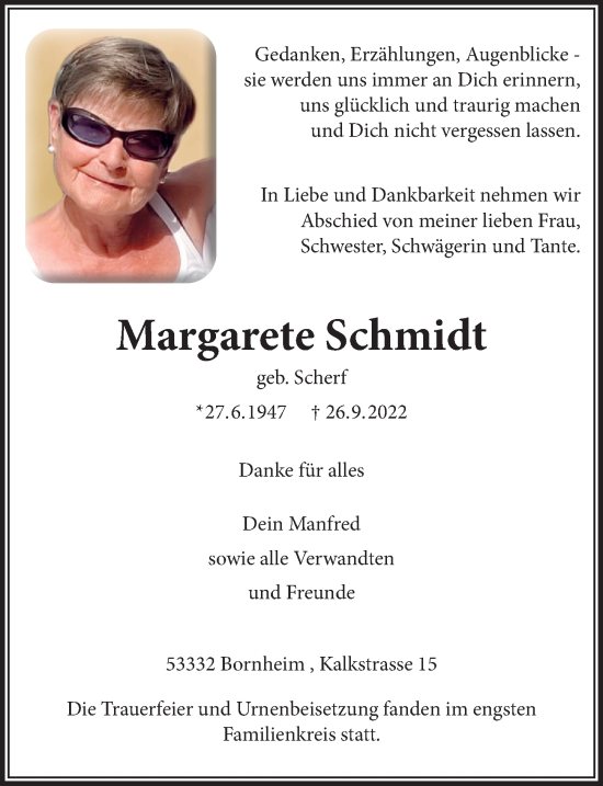 Anzeige von Margarete Schmidt von  Schaufenster/Blickpunkt 