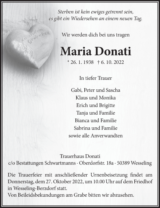 Anzeige von Maria Donati von  Schlossbote/Werbekurier 