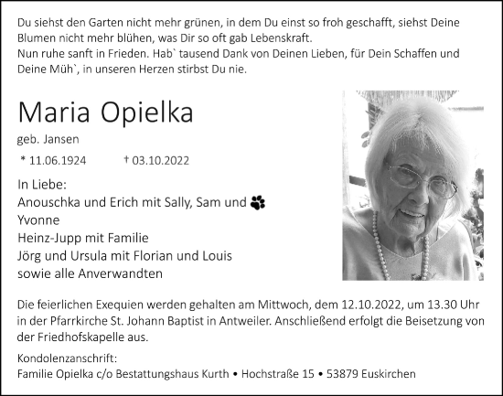 Anzeige von Maria Opielka von  Blickpunkt Euskirchen 