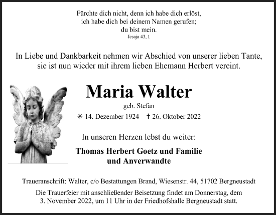 Anzeige von Maria Walter von Kölner Stadt-Anzeiger / Kölnische Rundschau / Express