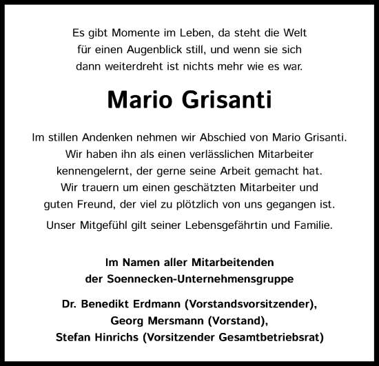 Anzeige von Mario Grisanti von Kölner Stadt-Anzeiger / Kölnische Rundschau / Express