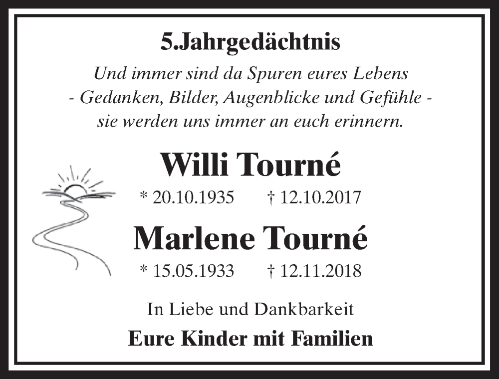  Traueranzeige für Marlene Tourné vom 14.10.2022 aus  Werbepost 