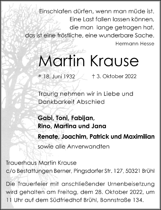 Anzeige von Martin Krause von  Schlossbote/Werbekurier 
