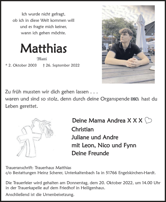 Anzeige von Matthias  von  Bergisches Handelsblatt 