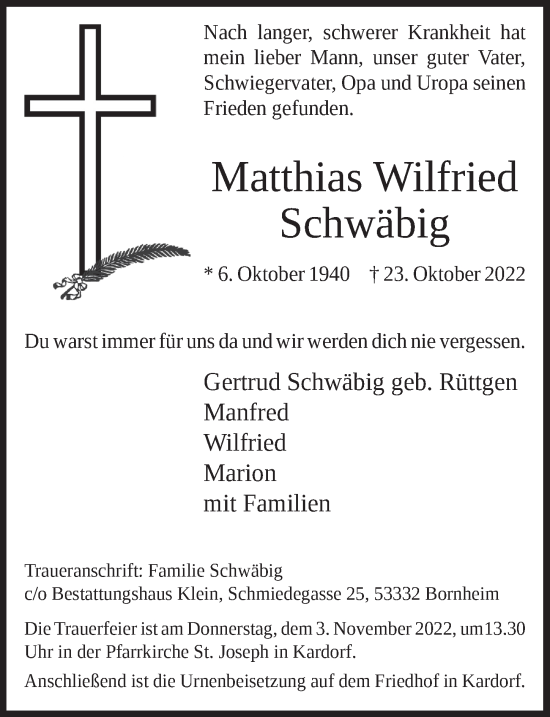 Anzeige von Matthias Schwäbig von  Schaufenster/Blickpunkt 