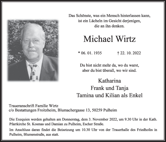Anzeige von Michael Wirtz von  Wochenende 