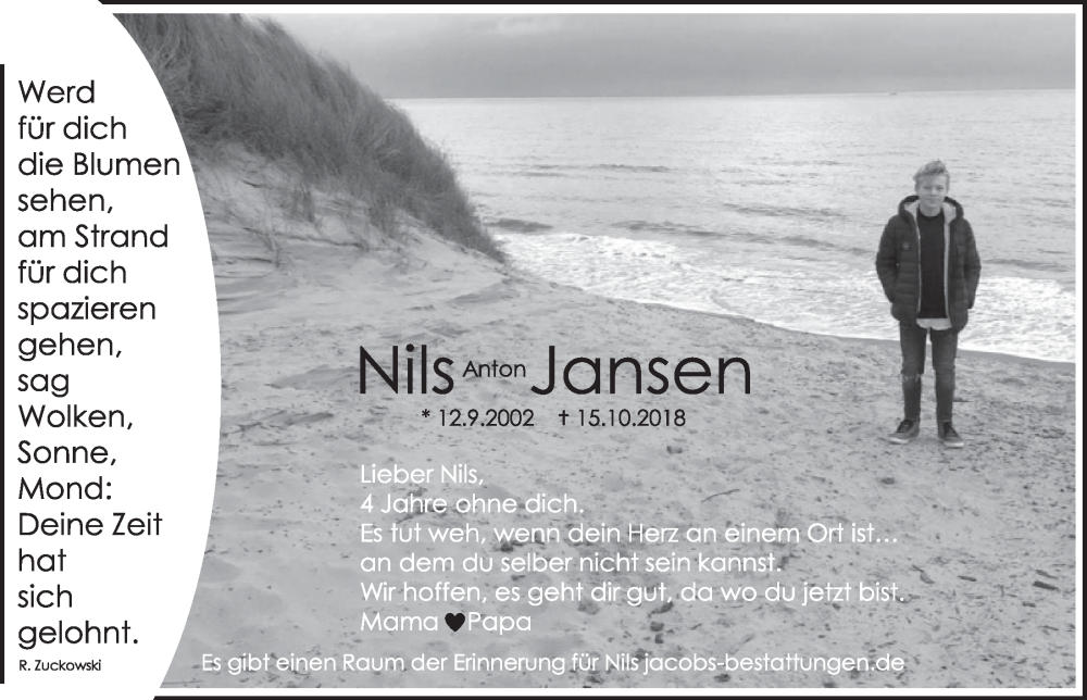  Traueranzeige für Nils Jansen vom 18.07.2023 aus  Werbepost 