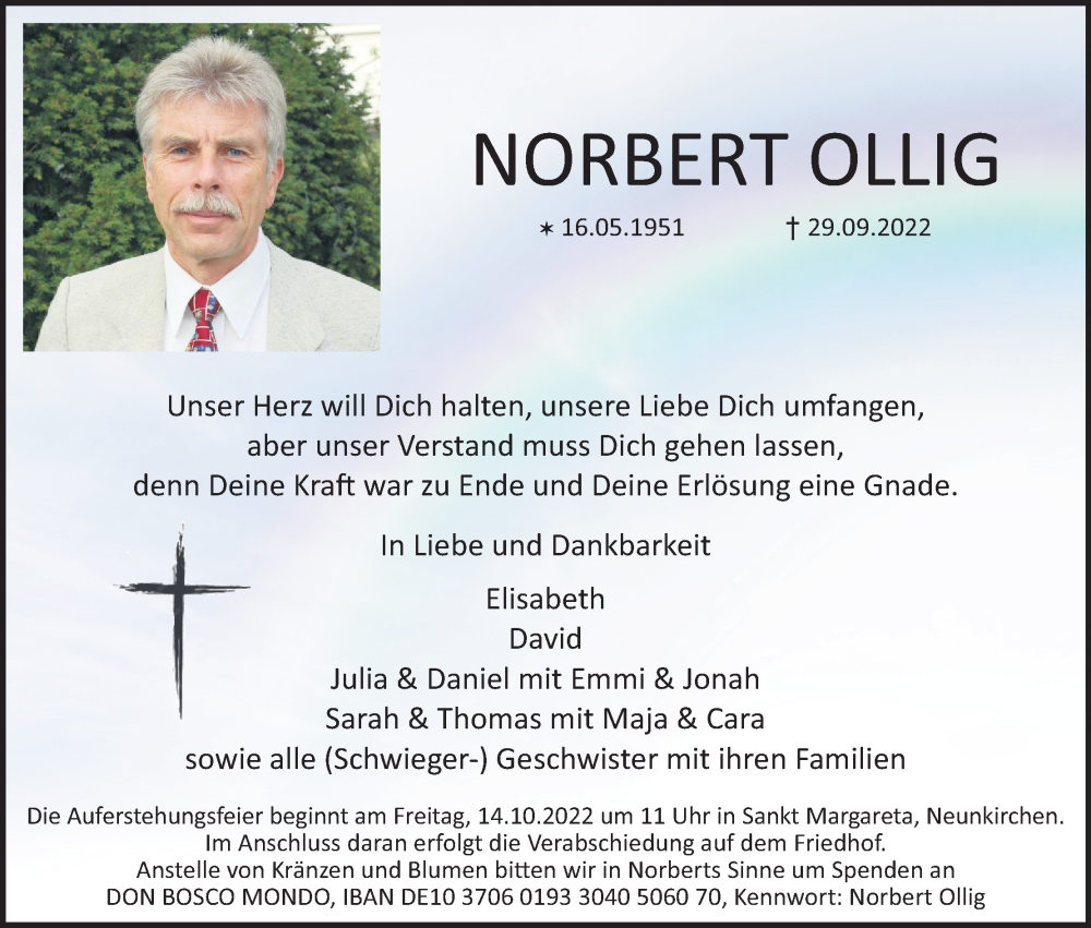  Traueranzeige für Norbert Ollig vom 08.10.2022 aus Kölner Stadt-Anzeiger / Kölnische Rundschau / Express