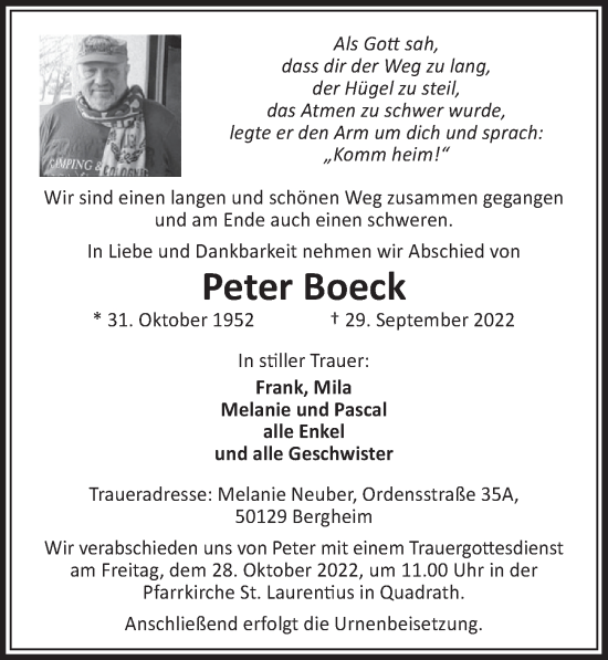 Anzeige von Peter Boeck von  Werbepost 