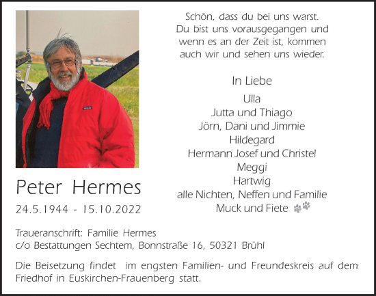 Anzeige von Peter Hermes von  Blickpunkt Euskirchen 