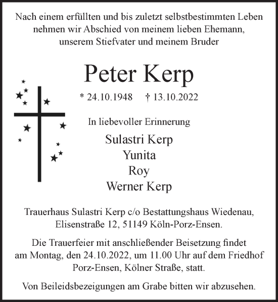 Anzeige von Peter Kerp von  EXPRESS - Die Woche 