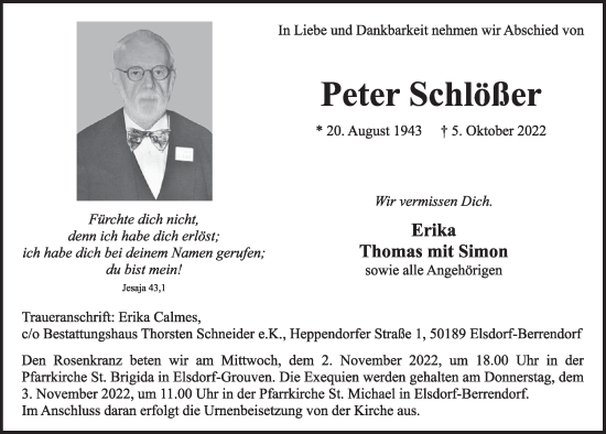Anzeige von Peter Schlößer von  Werbepost 