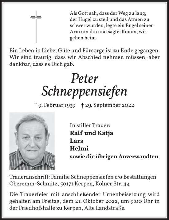 Anzeige von Peter Schneppensiefen von  Werbepost 